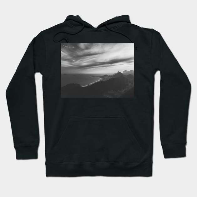 Rio de Janeiro's Copacabana Beach With Dramatic Sky in Black and White Hoodie by visualspectrum